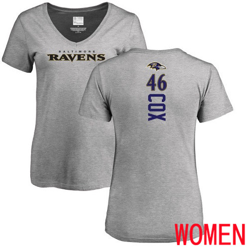 Baltimore Ravens Ash Women Morgan Cox Backer V-Neck NFL Football #46 T Shirt->women nfl jersey->Women Jersey